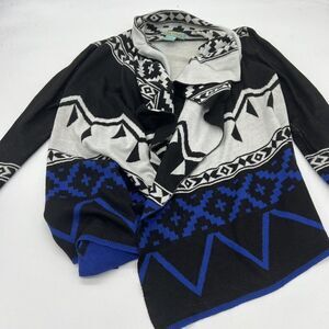 Flying Tomato Black White Royal Blue Aztec Southwest Print Open Front Cardigan S